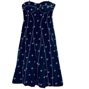 Anthropologie Flareat Strapless Black Dress Size 6 Embroidered Dragonflies Lined